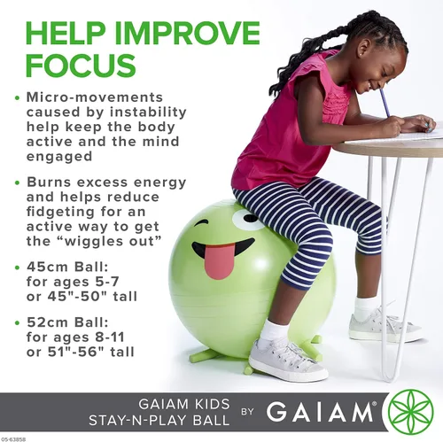 Vista 4 de Gaiam Kids Stay-N-Play - Pelota de equilibrio para niños, silla escolar flexible, asiento alternativo activo para escritorio de aula con patas