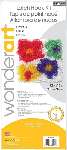 Vista 3 de Kit de alfombra de nudos con diseño de perro peludo de Wonderart, Flores, 12" x 12