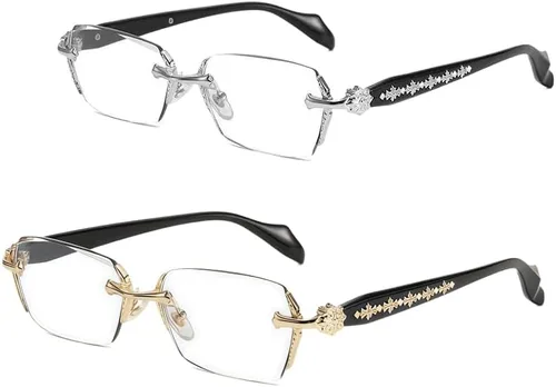 Vista 7 de Gafas de luz azul sin montura de gran tamaño, unisex, antifatiga, lentes transparentes para oficina, computadora, lectura y uso diario