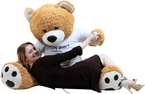 Vista 4 de Big Plush Giant Love Teddy Bear - Camiseta con texto en inglés "I Don't Like You I Love You I Love You", color marrón miel