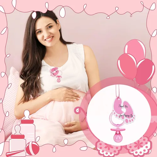 Vista 6 de Tondiamo 24 chupetes acrílicos para bebé, collar con etiquetas de pie, chupetes rosados, chupetes para recién nacidos, baby shower, lindos chupetes