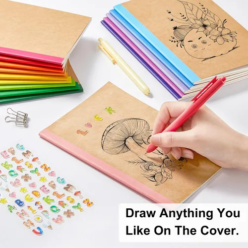Vista 3 de feela Paquete de 16 cuadernos de composición a granel, con cubierta de papel kraft con rayas universitarias, diarios de viaje con espinas arcoíris