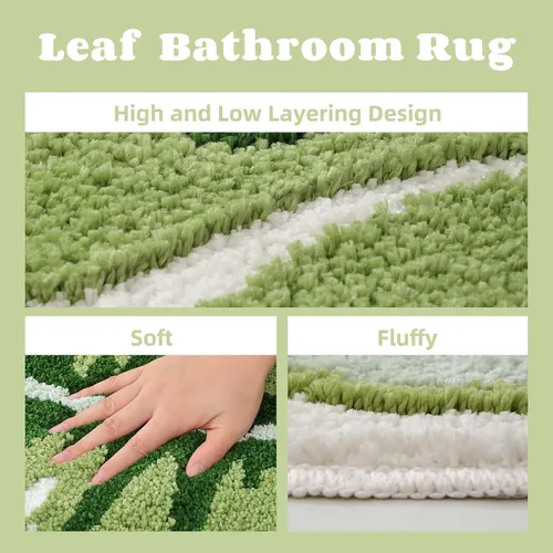 Vista 5 de Panstar Green Leaf - Tapete de baño con planta de plátano grande, antideslizante, absorbente, bonita en forma de palma, alfombra de ducha de felpa