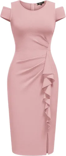 Vista 5 de Miusol Vestido de cóctel de manga elegante con volantes retro para mujer