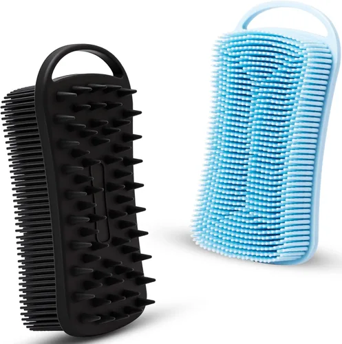 Vista 11 de 2 piezas de cepillo corporal de silicona, cepillo de baño y ducha exfoliante 2 en 1, esponja de loofah de silicona suave para piel sensible
