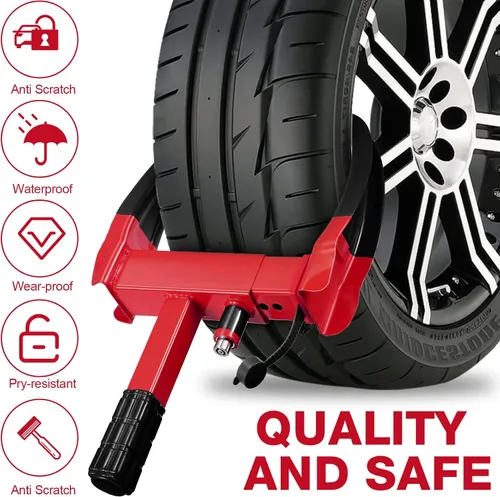 Vista 4 de 3 piezas de bloqueo de rueda para automóviles, bloqueo de rueda de remolque resistente, universal de seguridad antirrobo, abrazadera para neumáticos