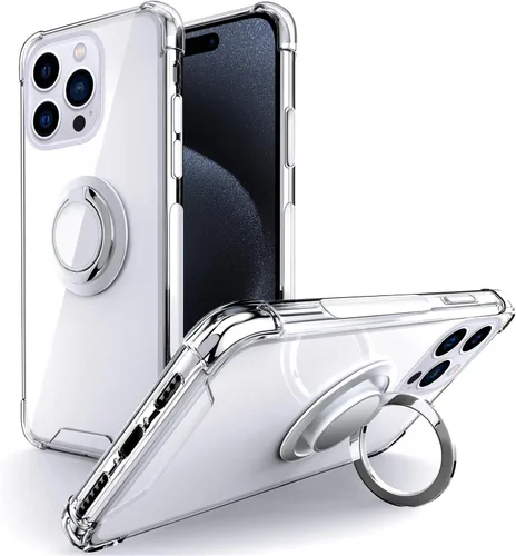 Vista 12 de Silverback Funda transparente diseñada para iPhone 15 con soporte de anillo, protección que absorbe los golpes, a prueba de golpes, funda