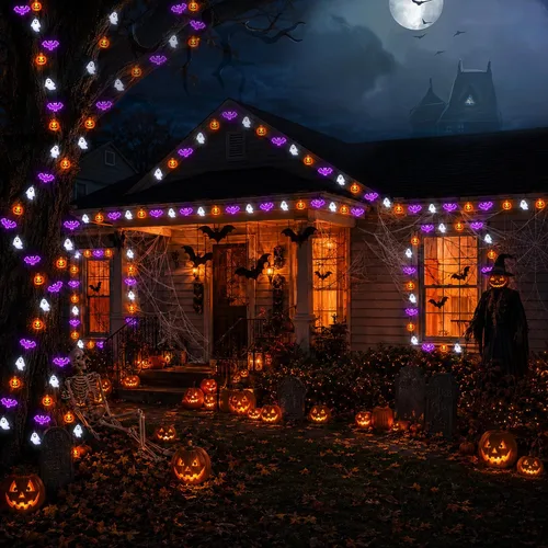Vista 5 de Halloween Lights, 20FT 30 LED 3D Waterproof Pumpkin Ghost Bat String Lights
