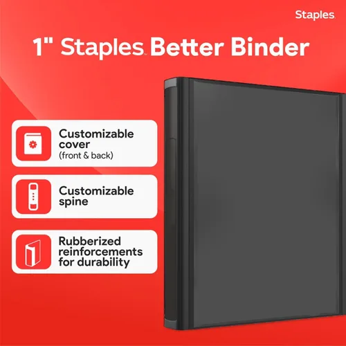Vista 2 de Carpeta con anillos en forma de "D" de 1 pulgada para mejor visualización Staples, Negro