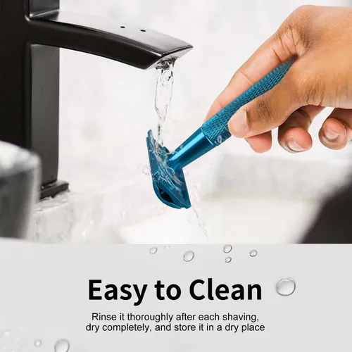 Vista 6 de Maquinilla de afeitar de seguridad azul, navajas de una sola hoja para hombres Reusable Metal Razor, with 10 Platinum Coated Double Edge Blades