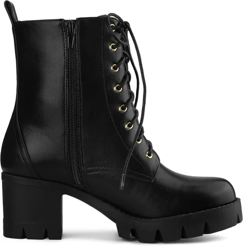 Vista 7 de Allegra K Botas de combate de tacón grueso con plataforma con cordones para mujer, M