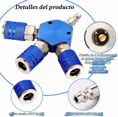 Vista 6 de 2 conectores de manguera de aire, accesorios de manguera de aire de 3 vías, accesorios de compresor NPT de 1/4 pulgadas, colector de resistencia