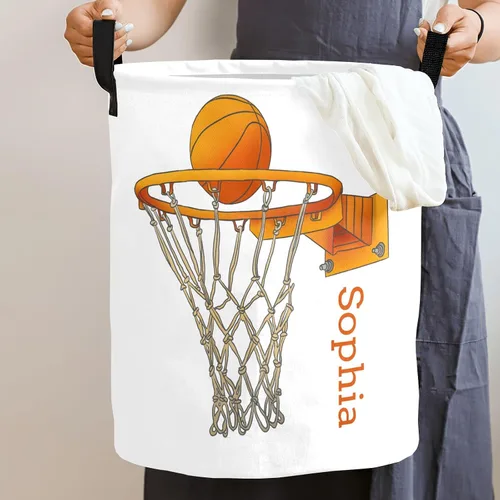 Vista 2 de Cesta de baloncesto personalizada con nombre y texto, impermeable, para dormitorio, sala de estar, cesta de almacenamiento