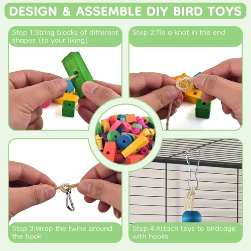 Vista 5 de DBNESS Juguetes para pájaros para loros, 165 piezas de juguete colorido para masticar, multiforma, bloques de madera, manualidades, pájaros, jaula