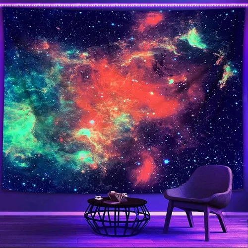 Vista 12 de PSYHILAR Blacklight Tapestry - Póster para colgar en la pared, diseño de galaxia, nebulosa, estrellas, galaxia, nebulosa, universo neón, reactivo a