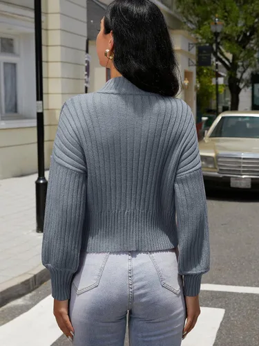 Vista 3 de ZAFUL - Suéter de cuello alto para mujer, de manga larga, de punto acanalado, básico recortado