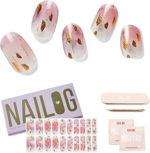 Vista 11 de Tiras de Gel para Uñas Semi Curadas, NAILOG 20 piezas Calcomanías de Uñas de Larga Duración que Funcionan con Cualquier Luz UV, Envolturas con Aurora