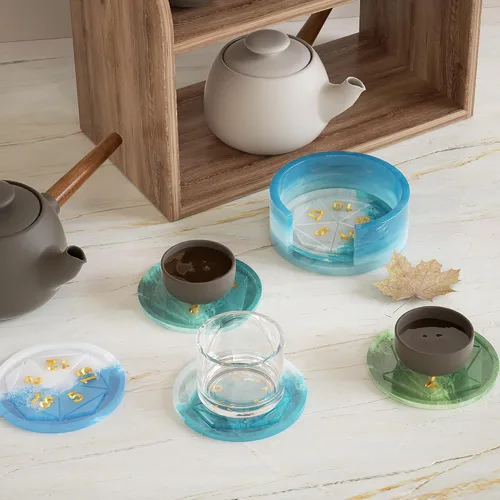 Vista 2 de Paquete de 6 moldes de bandeja de dados + molde de posavasos + molde soporte, molde de fundición de resina de arcilla para joyería, suministros