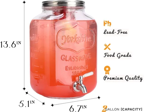 Vista 6 de Dispensador de bebidas de vidrio de 2 galones para fiestas, dispensador de bebidas, dispensador de limonada con espita de acero inoxidable 304, a