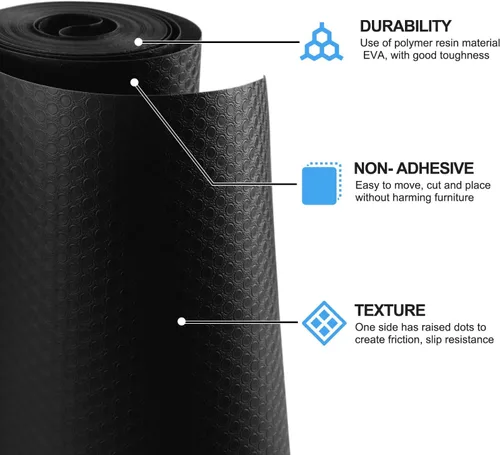 Vista 2 de Revestimientos negros para estantes de armarios de cocina, alfombrilla para cajones no adhesiva, revestimientos para refrigerador, manteles