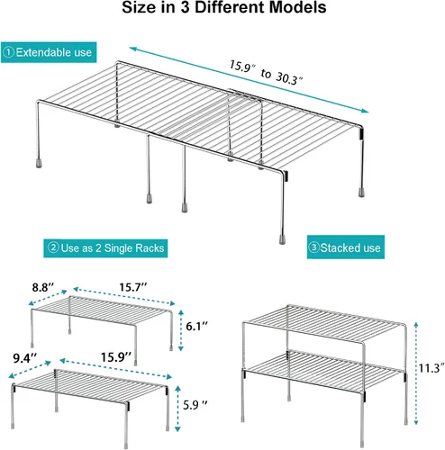 Vista 3 de iPEGTOP Juego de 2 estantes apilables de almacenamiento para gabinete de congelador, marco de metal de acero inoxidable, organizador de cocina