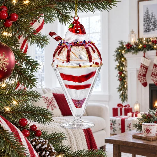 Vista 2 de Adorno de Navidad de cristal para pastel de postre