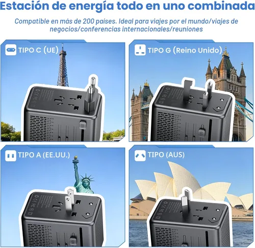 Vista 3 de Convertidor de voltaje de 220 V a 110 V de Estados Unidos a Europa para secador de pelo, adaptador de convertidor de corriente combinado con carga