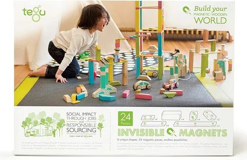 Vista 2 de Conjunto de 24 bloques magnéticos de madera de Tegu, talla única , Blossom