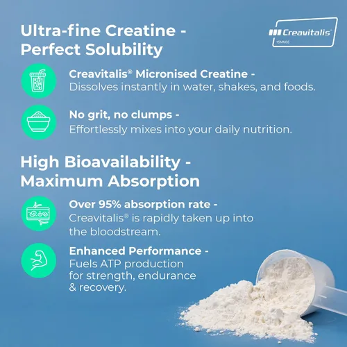 Vista 3 de Love Life Supplements Creavitalis® creatina monohidrato en polvo 10.58 oz, 60 porciones, micronizado, sin sabor, vegano, crecimiento muscular