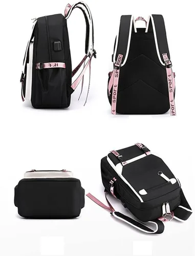 Vista 3 de Mochila para niñas y niños mochila escolar para estudiantes de escuela primaria secundaria mochila de viaje para niños Negro Rosa Mochilas Daypack
