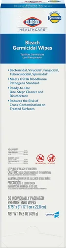 Vista 11 de Clorox Pro Healthcare - Toallitas germicidas de lejía, limpieza sanitaria y limpieza industrial, toallitas Clorox Wipes, 50 toallitas envueltas