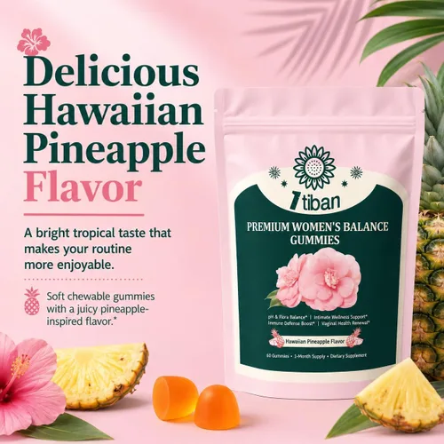 Vista 5 de Gomitas de Piña para Mujeres Equilibrio de pH, Probióticos Femeninos para la Salud Vaginal, Gomitas Nutritivas Femeninas, Apoyo Inmunológico