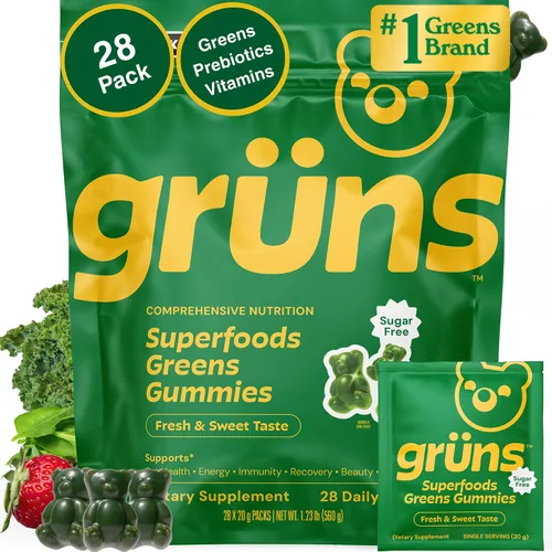 Vista 11 de Gruns - Gomitas multivitamínicas Super Greens para adultos, superalimento de vitaminas con espirulina, clorella, fibra prebiótica para la salud