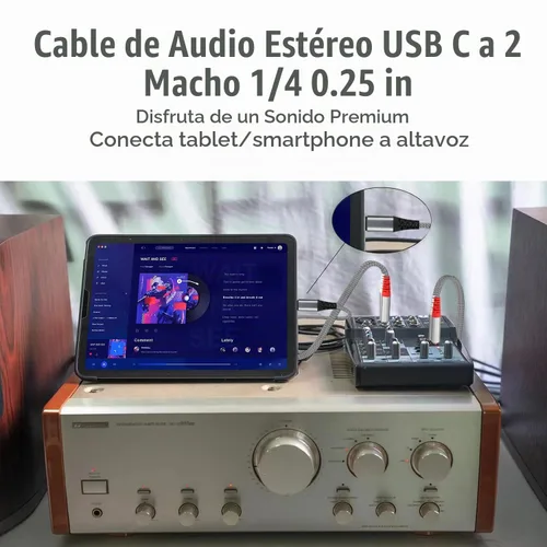 Vista 5 de Cable de audio USB C a 1/4 de pulgada, cable mono USB C a TS dual, cable de audio TS de 0.25 in a doble TS para smartphone, tableta, laptop enlace a