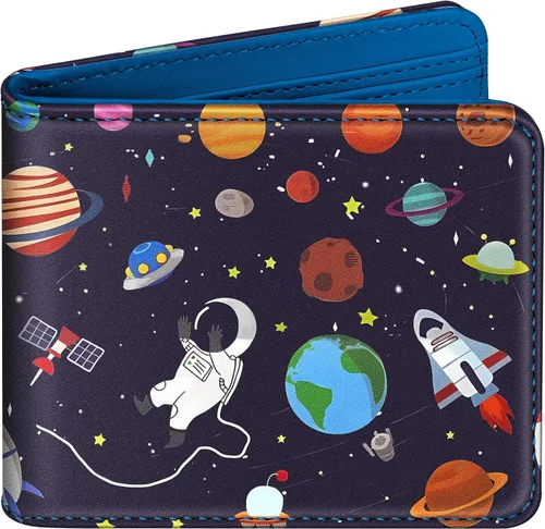 Vista 13 de Cartera de cuero de dibujos animados para mujer, c-mármol azul, Lindo