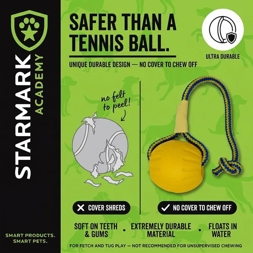 Vista 5 de Juguete de perro StarMark Fantástico Balón de espuma en una cuerda, M, Dorado y amarillo