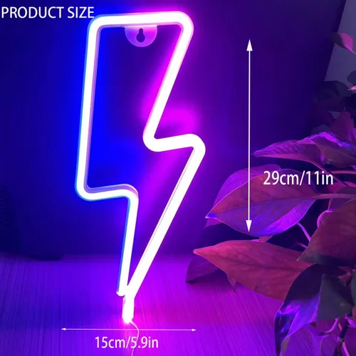 Vista 4 de Letrero de neón para decoración de pared, diseño de sala de juegos de relámpago, 2 unidades Funciona con pilas para dormitorio, luces LED de neón