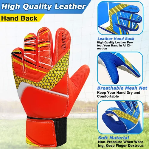 Vista 4 de Jalunth Guantes de Portero de Fútbol para Niños y Jóvenes, Guantes de Guardameta Jugador de Campo para Niños y Niñas, Palma de Látex Antideslizante