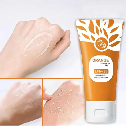 Vista 4 de Exfoliante de gel limpiador naranja para cara y cuerpo, limpieza profunda de los poros, elimina puntos negros, gel pelador suave con beneficios