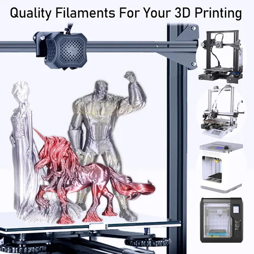 Vista 5 de MIKA3D Paquete de 6 carretes de 2 hilos de seda para impresora 3D de ácido poliláctico (PLA), cambio de color negro sedoso a