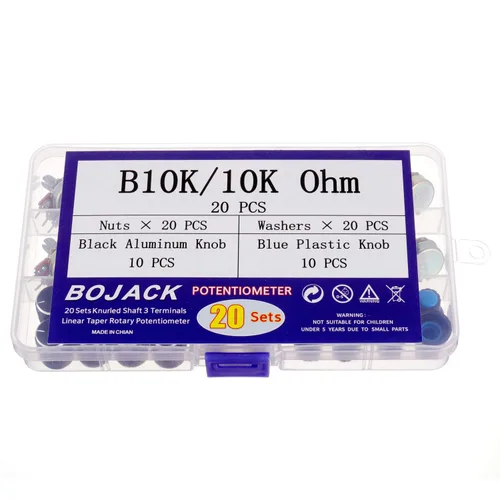 Vista 2 de BOJACK 20 juegos de eje moleteado B10K 3 terminales Potenciómetro giratorio cónico lineal (WH148) Resistencia variable de película de carbono de una