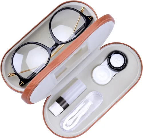 Vista 7 de Muf - Estuche portátil 2 en 1 para lentes y lentes de contacto, diseño de doble uso, a prueba de fugas, pinzas y botella con solución incluidas
