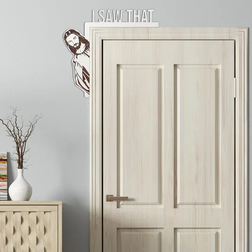 Vista 7 de Marco de esquina grande con texto en inglés «Jesús I Saw That Door», madera