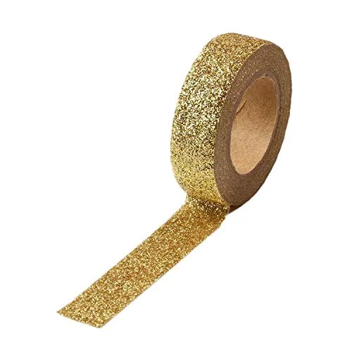 Vista 2 de Syntego 2 rollos de cinta Washi con purpurina decorativa para manualidades, autoadhesiva, 0.591 in x 16.4 ft (dorado)