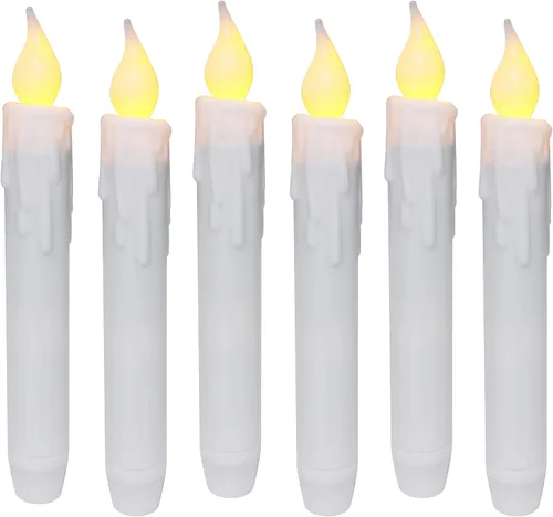 Vista 10 de CVHOMEDECO. Velas cónicas parpadeantes LED, velas sin llama con goteo, operadas por batería con temporizador, blancas, 4-3/4 pulgadas, juego de 2