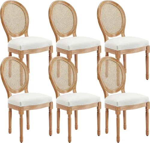 Vista 22 de Juego de 2 sillas de comedor de ratán, sillas de comedor de estilo francés rústico de mediados de siglo, sillas de comedor de acento estilo granja