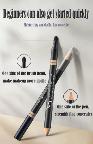 Vista 2 de AKARY Lápiz corrector facial de doble cara 2 en 1, corrector de cejas de doble cara, lápiz iluminador de cejas, corrector profesional impermeable