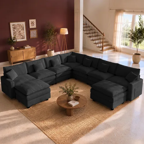 Vista 35 de Cloud Couch Sectional, L Shaped Modular Sofa with Movable Ottoman Negro