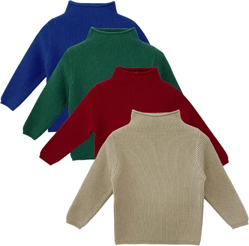 Vista 4 de Boys Girls Ribbed Half Turtleneck Winter Sweater Solid Color Baby Fall Winter Knit Tops for 0 to 5Y