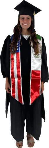 Vista 6 de Cappe Diem Estola de banda de graduación de dos banderas (Estados Unidos + Internacional)